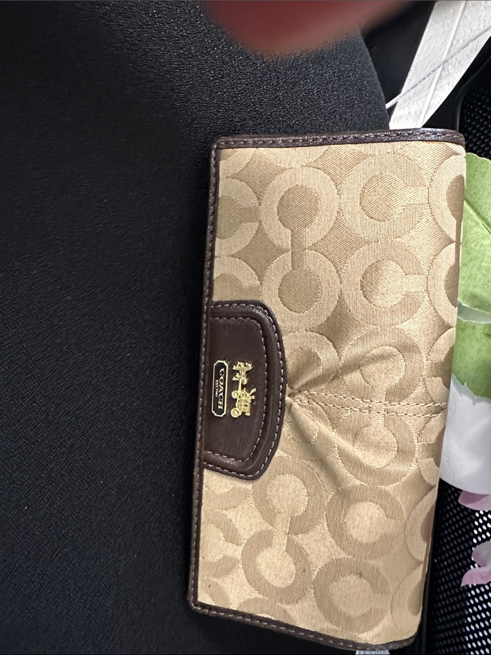 Coach Khaki and Chocolate Signature Continental Wallet
